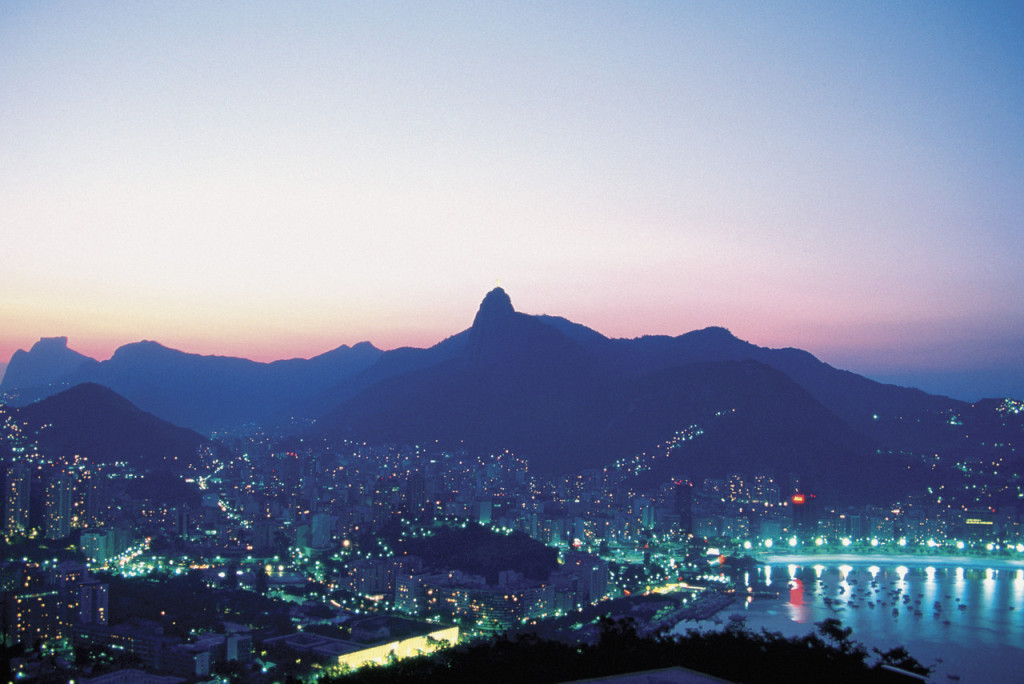 Sunset view from Corcovado of Rio de Janeiro Bay in Brazil
